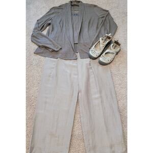 Eileen Fisher Linen Cardigan L Taupe Minimal Luxe Boho